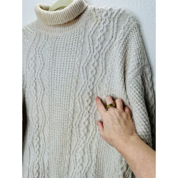 Vince Cream Chunky Knit Long Sleeve Mock Neck Sweater L - Picture 6 of 14